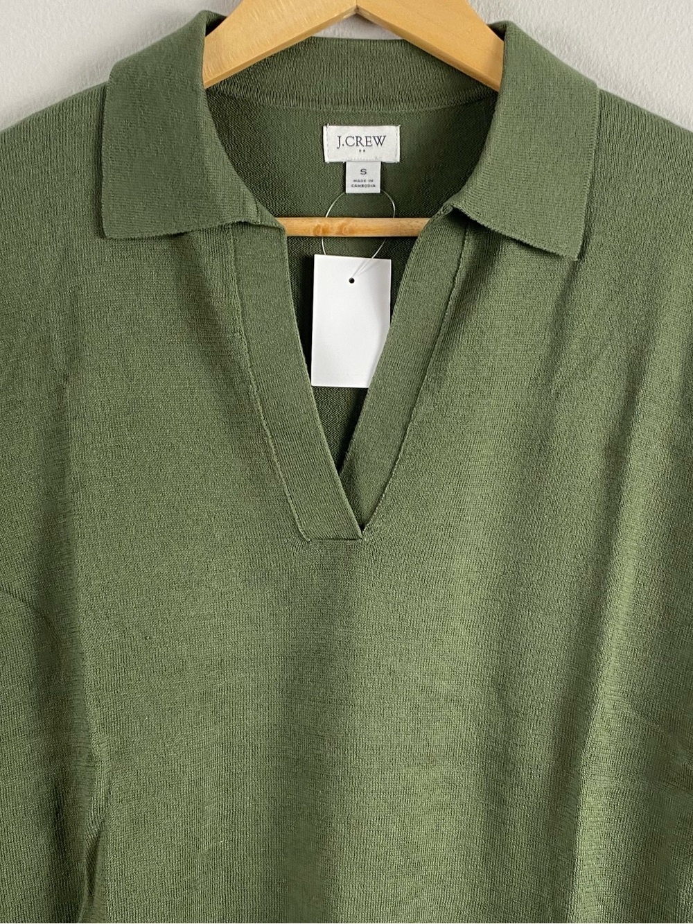 J. Crew Factory Cotton Long Sleeve Open Collar Sweater Polo | Distressed Fatigue - Picture 3 of 16